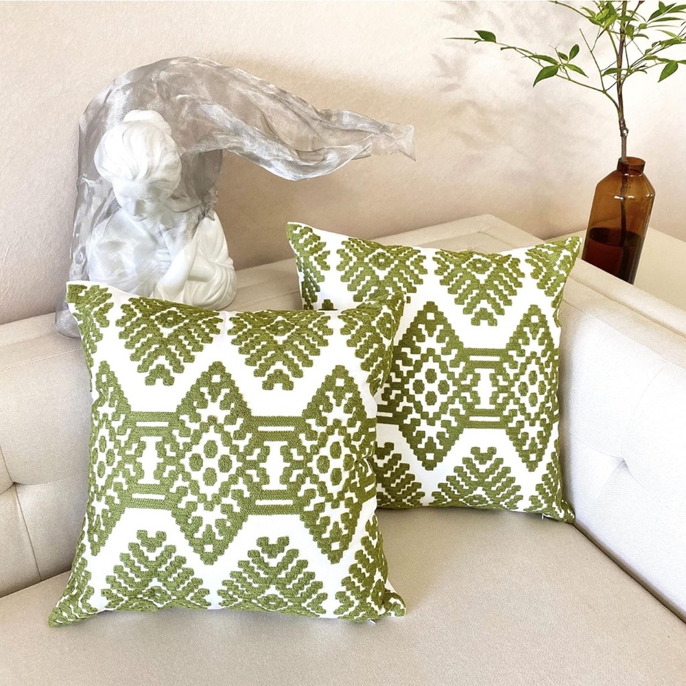 NEW Sage Green and white 18x18 Pillow Covers 2 Pieces